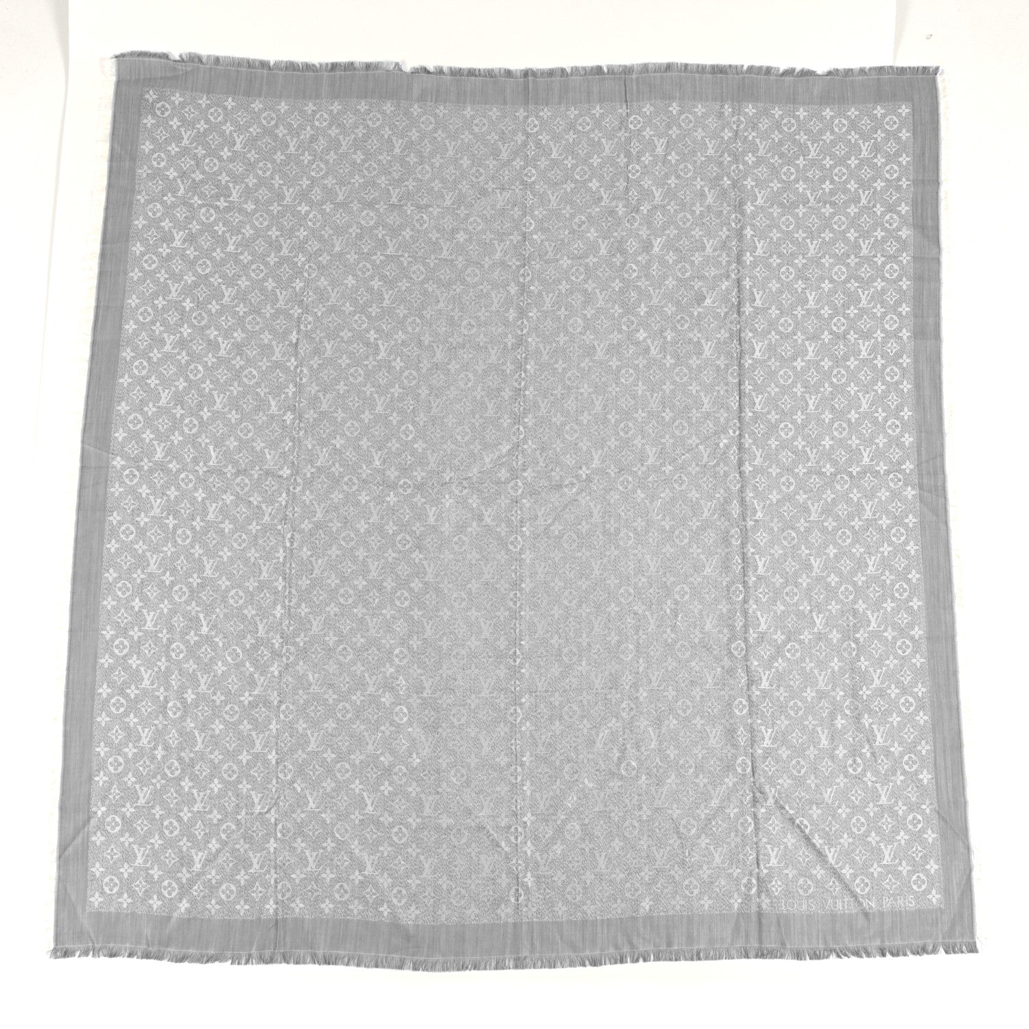 Silk Wool Monogram Infra Shawl Blue
