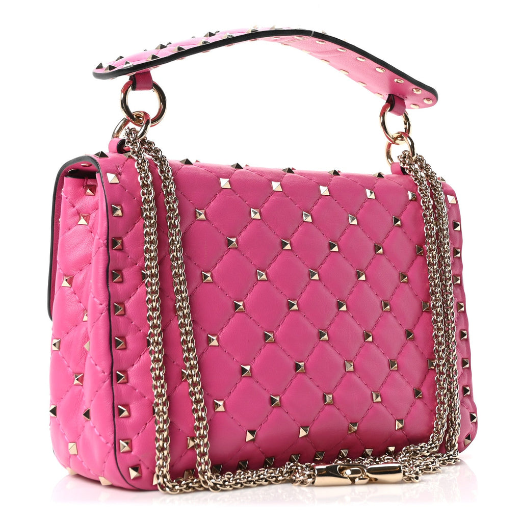Nappa Medium Rockstud Spike Shoulder Bag Pink Orchid