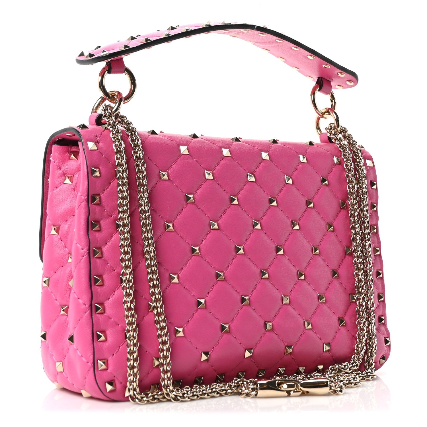 Nappa Medium Rockstud Spike Shoulder Bag Pink Orchid