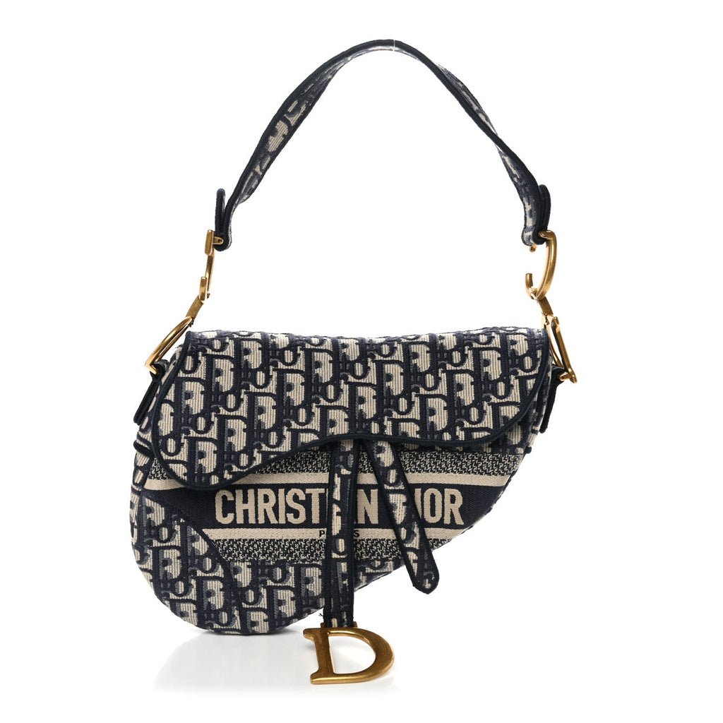 Oblique Embroidered Saddle Bag Blue