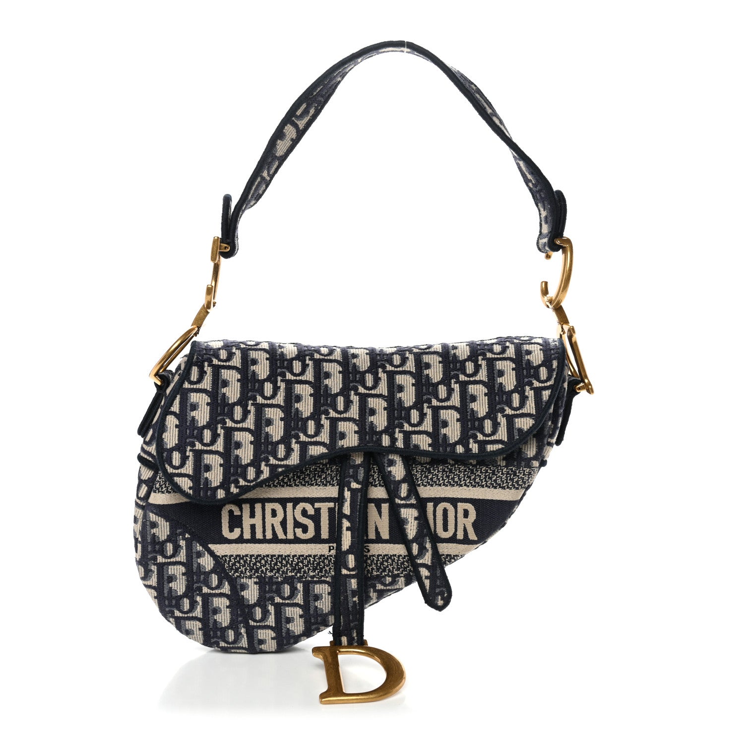 Oblique Embroidered Saddle Bag Blue