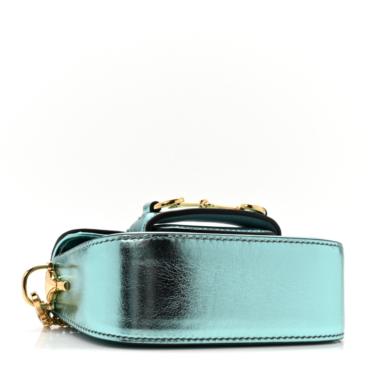 Metallic Calfskin Super Mini Horsebit 1955 Shoulder Bag Light Blue