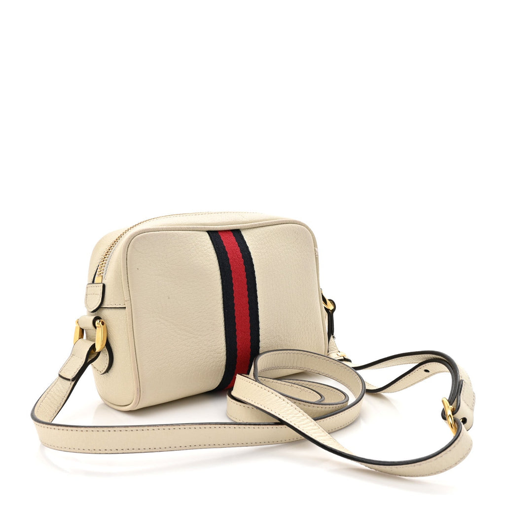 Textured Dollar Calfskin Web Mini Ophidia Shoulder Bag Mystic White
