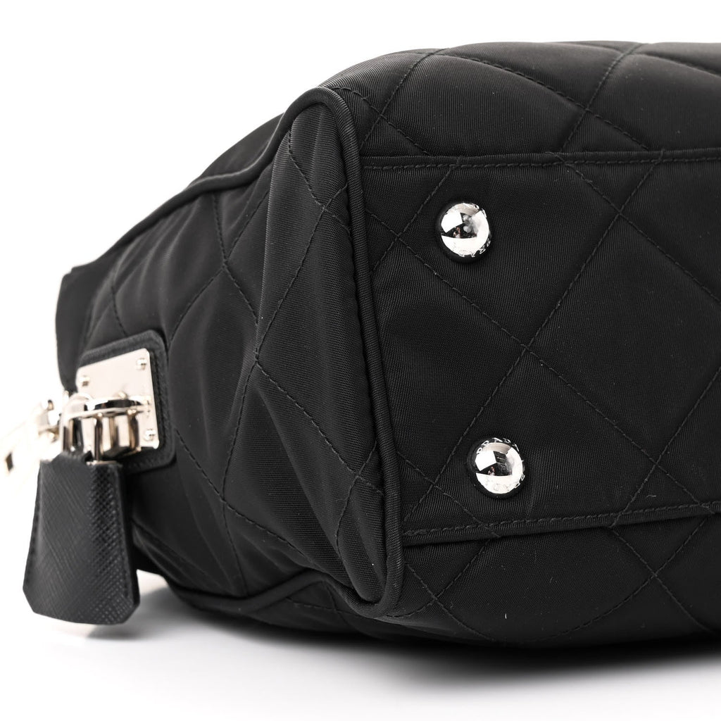 Nylon Tessuto Impuntu Quilted Shoulder Bag Black