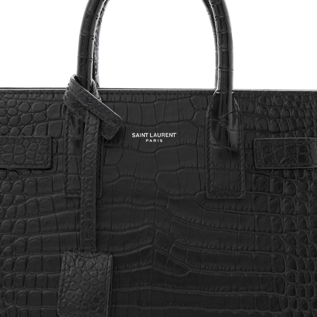 Calfskin Crocodile Embossed Nano Sac De Jour Black