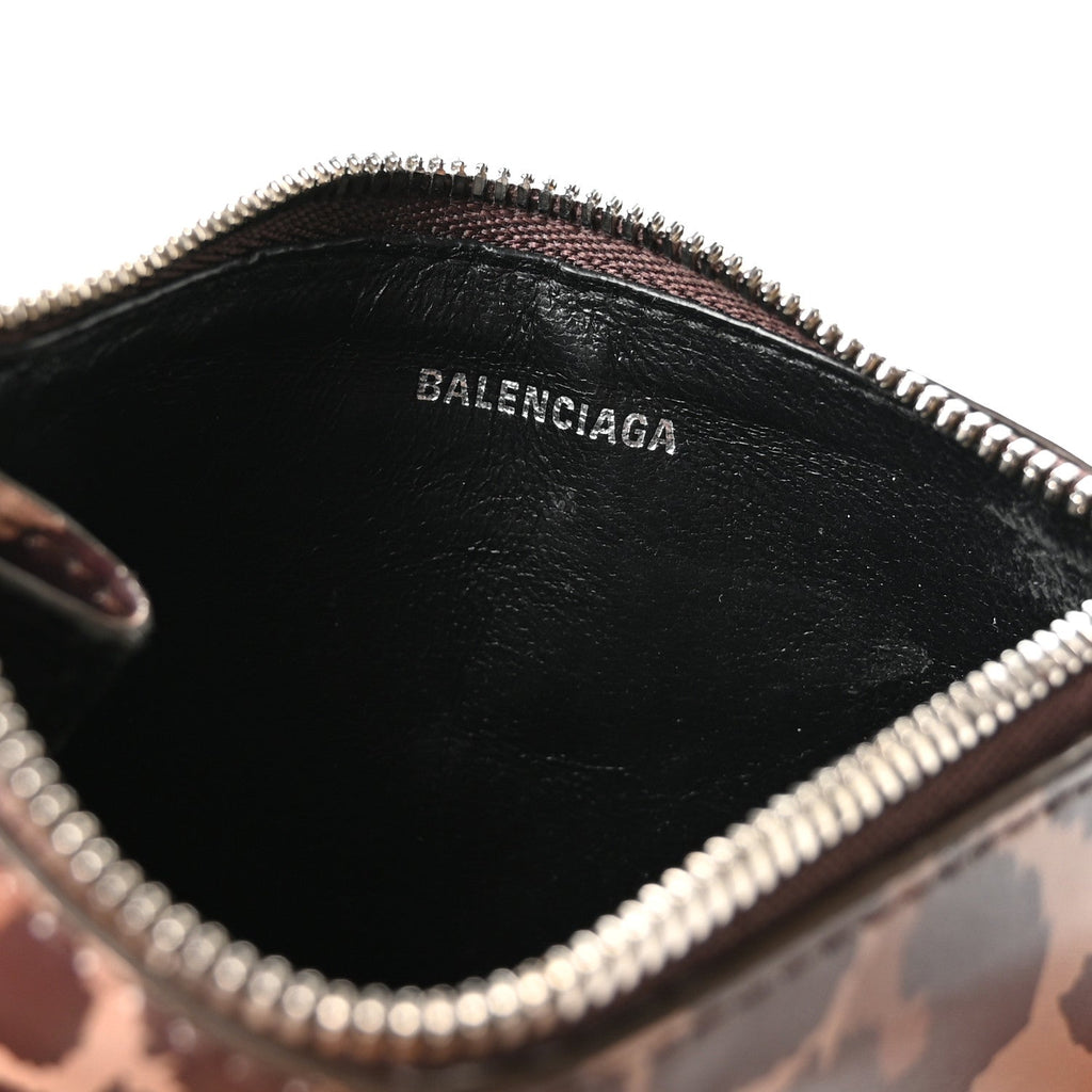 Calfskin Logo Leopard Print Cash Long Coin  Holder Beige White