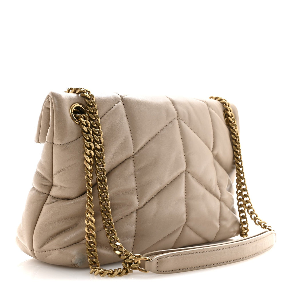 Lambskin Quilted Small Loulou Puffer Monogram Chain Satchel Dark Beige