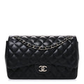 Lambskin Quilted Jumbo Double Flap Black