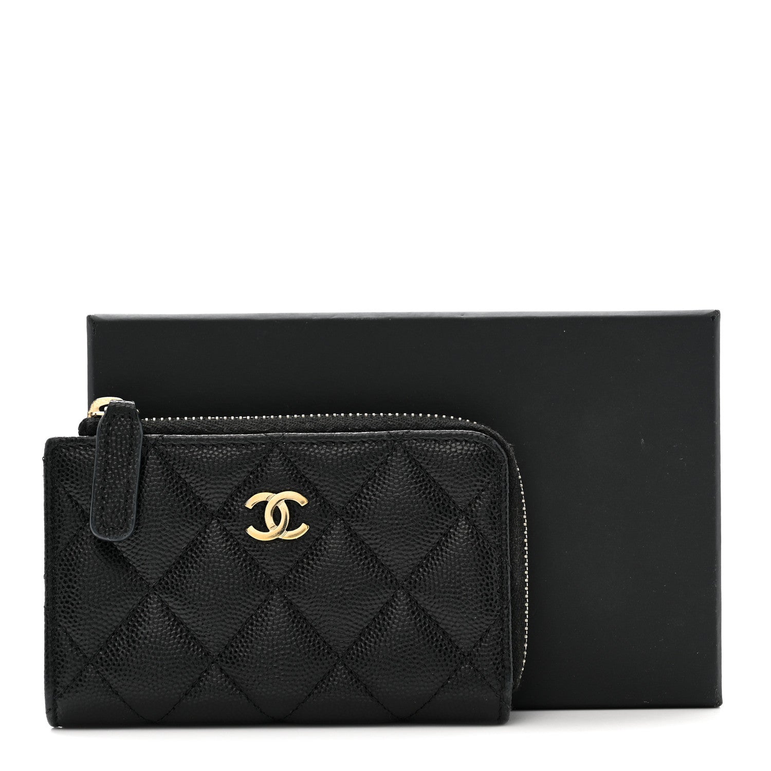 Caviar Quilted Zipped Key Holder Case Black