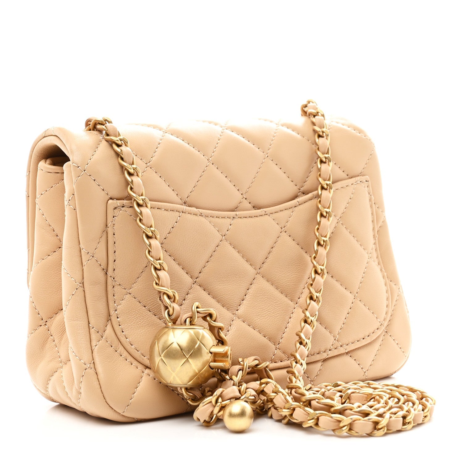Lambskin Quilted Mini Pearl Crush Flap Beige