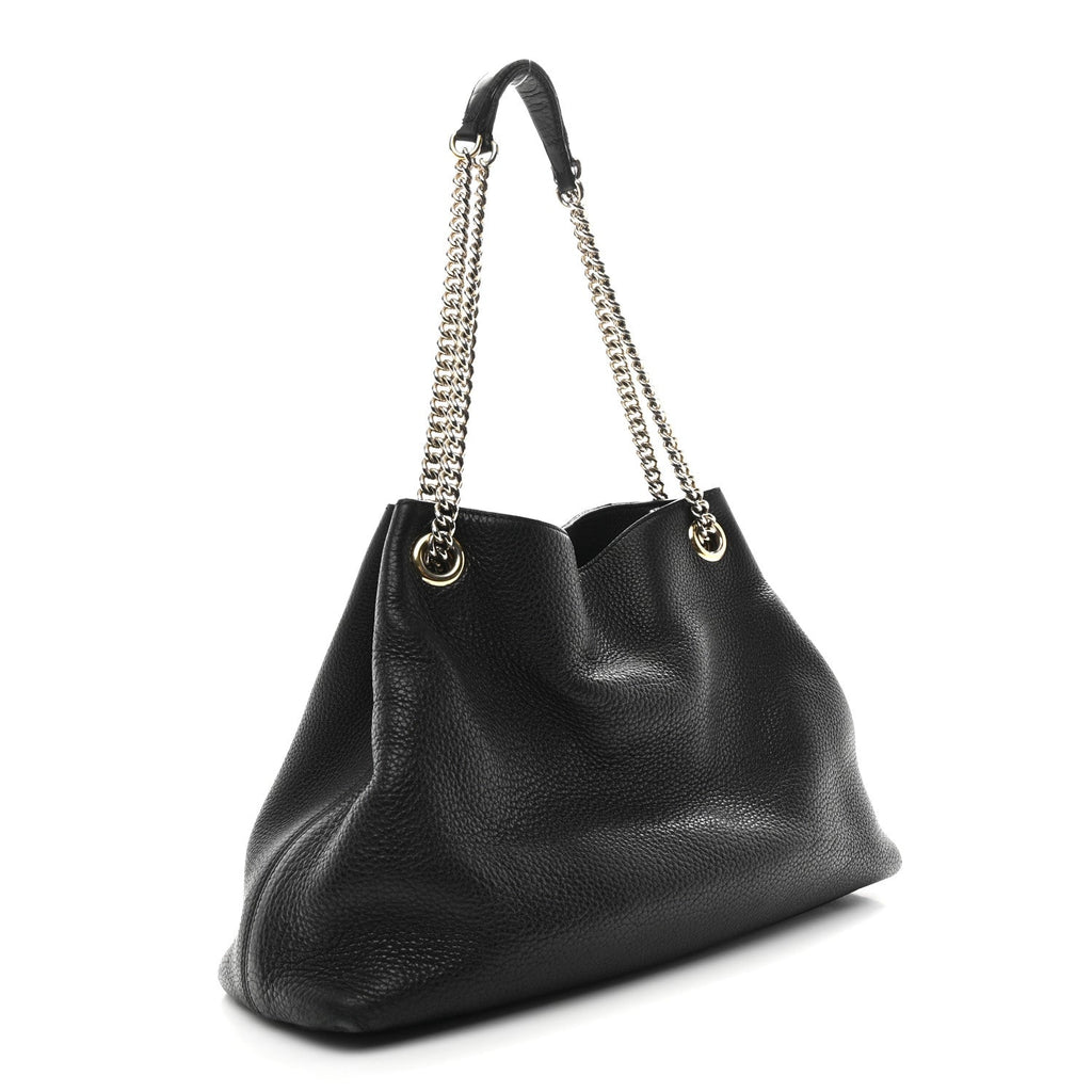 Pebbled Calfskin Medium Soho Chain Shoulder Bag Black