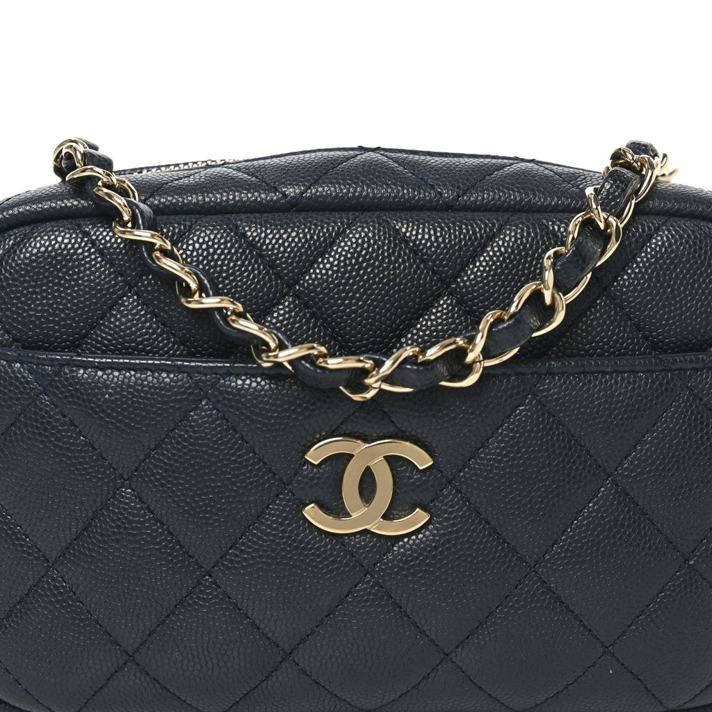 Caviar Quilted Camera Case Navy
