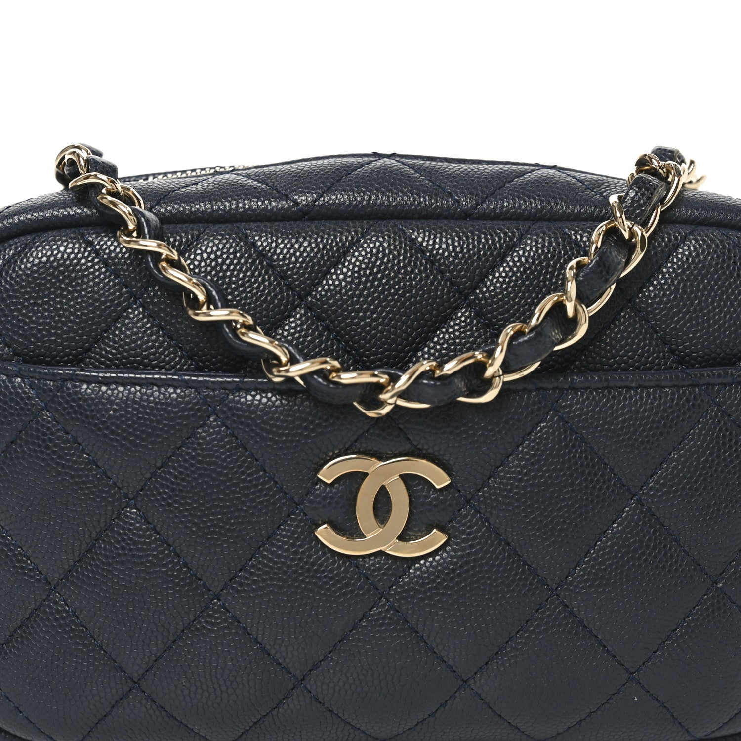 Caviar Quilted Camera Case Navy