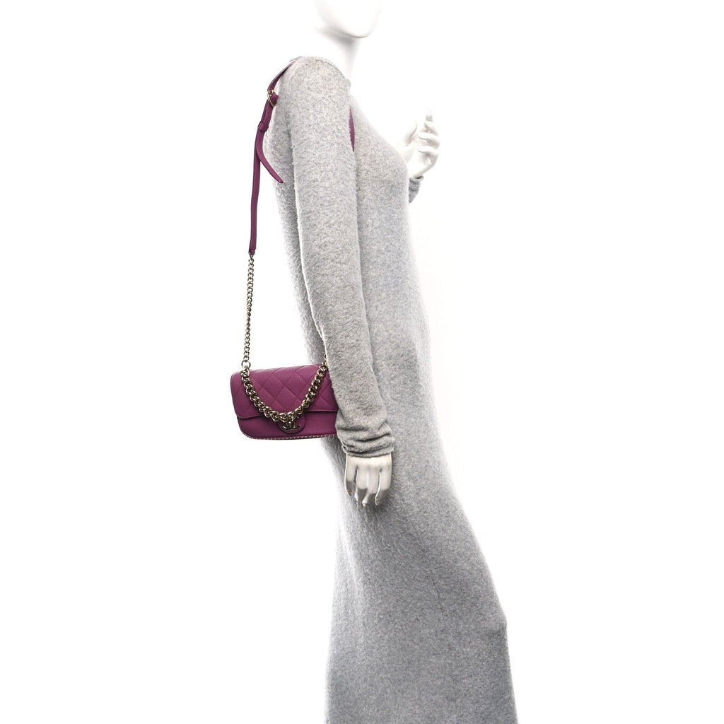 Caviar Quilted Mini Studded Flap  Purple