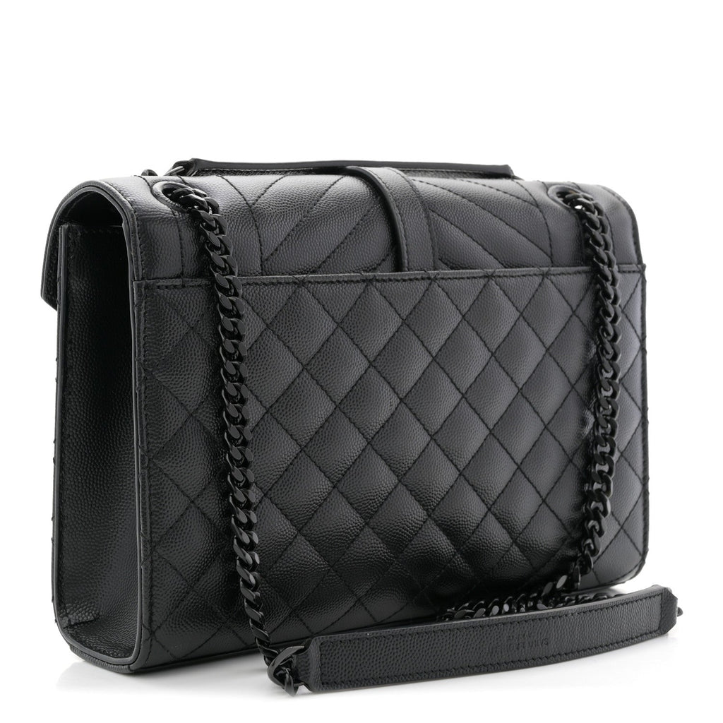 Grain De Poudre Textured Mixed Matelasse Triquilt Medium Monogram Monochrome Satchel Black