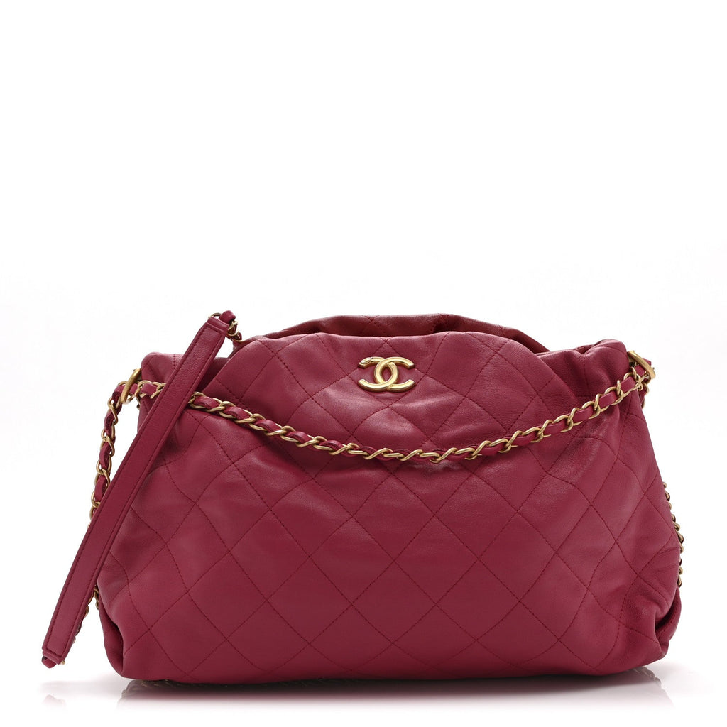 Calfskin Quilted Coco Shelter Bowling Bag Dark Pink Red