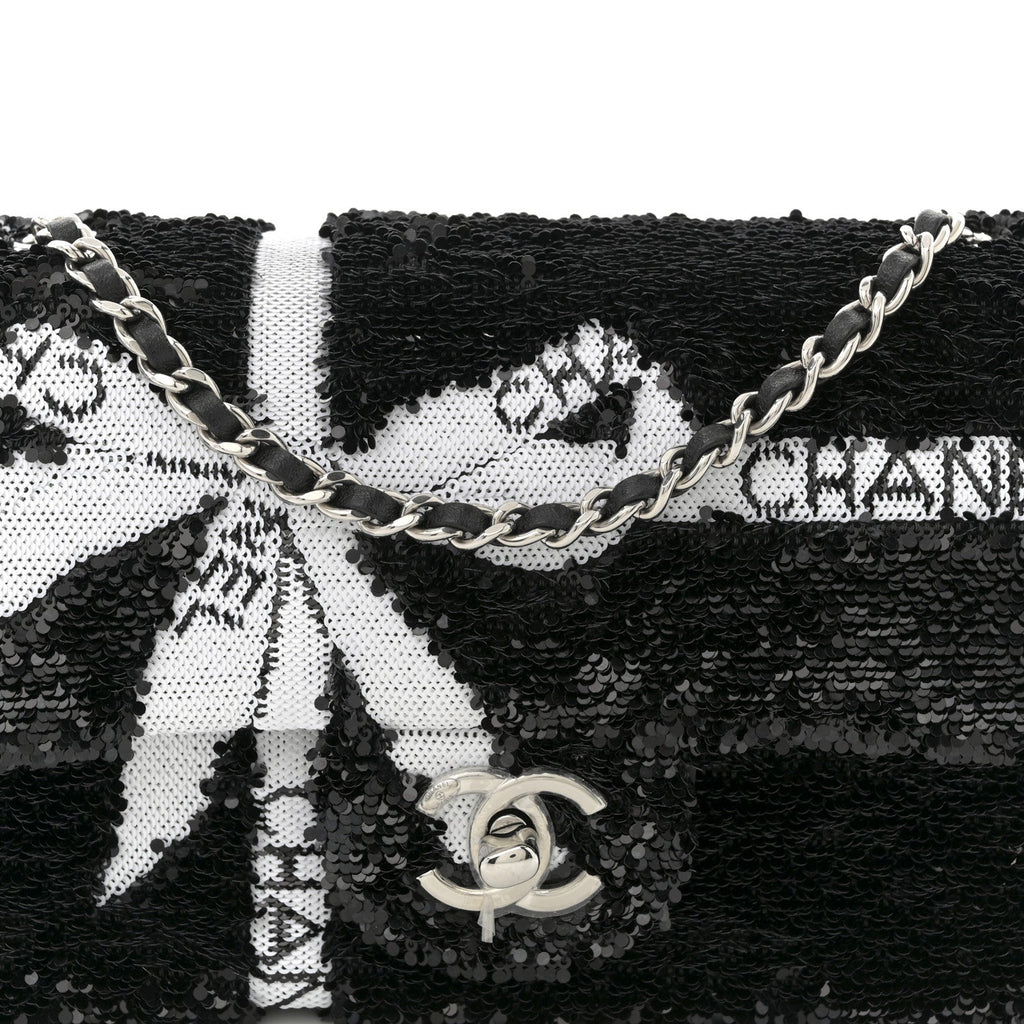 Sequin Ribbon Mini Rectangular Flap Black White