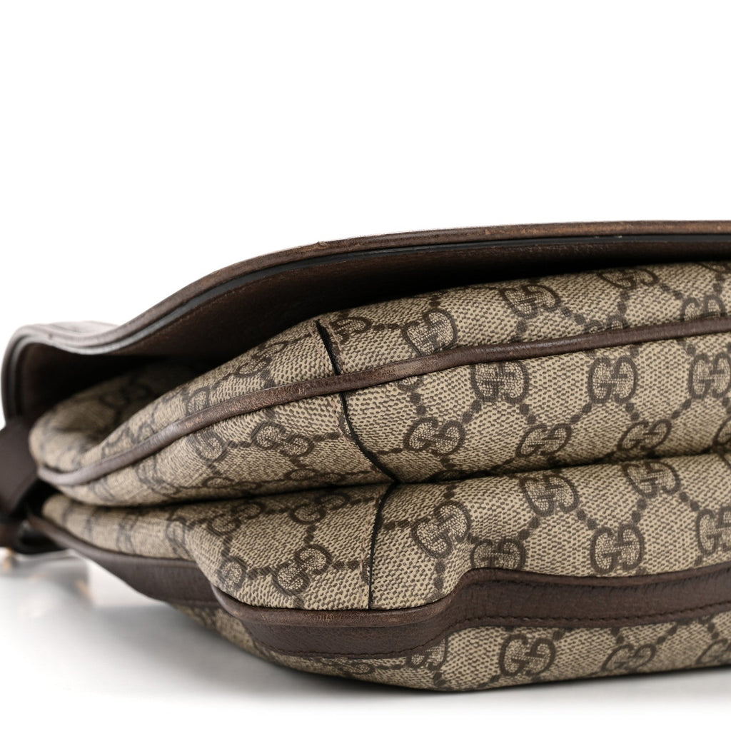 GG Supreme Monogram Textured Dollar Calfskin Web Medium Blondie Shoulder Flap Bag Beige Ebony New Acero