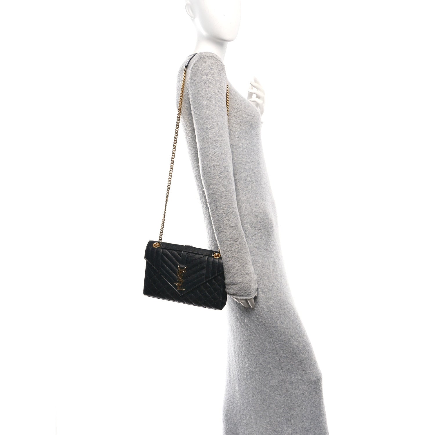 Grain De Poudre Textured Mixed Matelasse Triquilt Medium Monogram Satchel Black