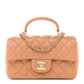 Lambskin Quilted Mini Top Handle Rectangular Flap Dark Beige