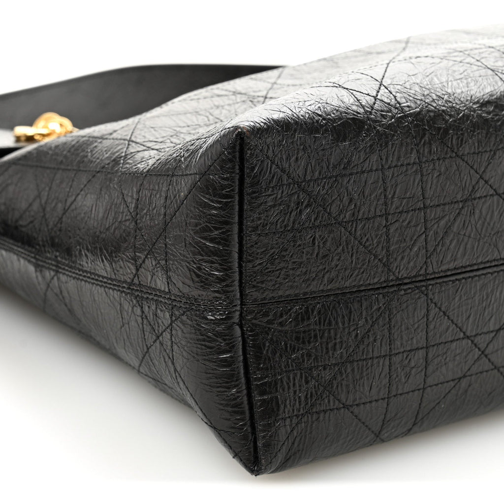 Crinkled Calfskin Macrocannage Large Voyage Bag Black