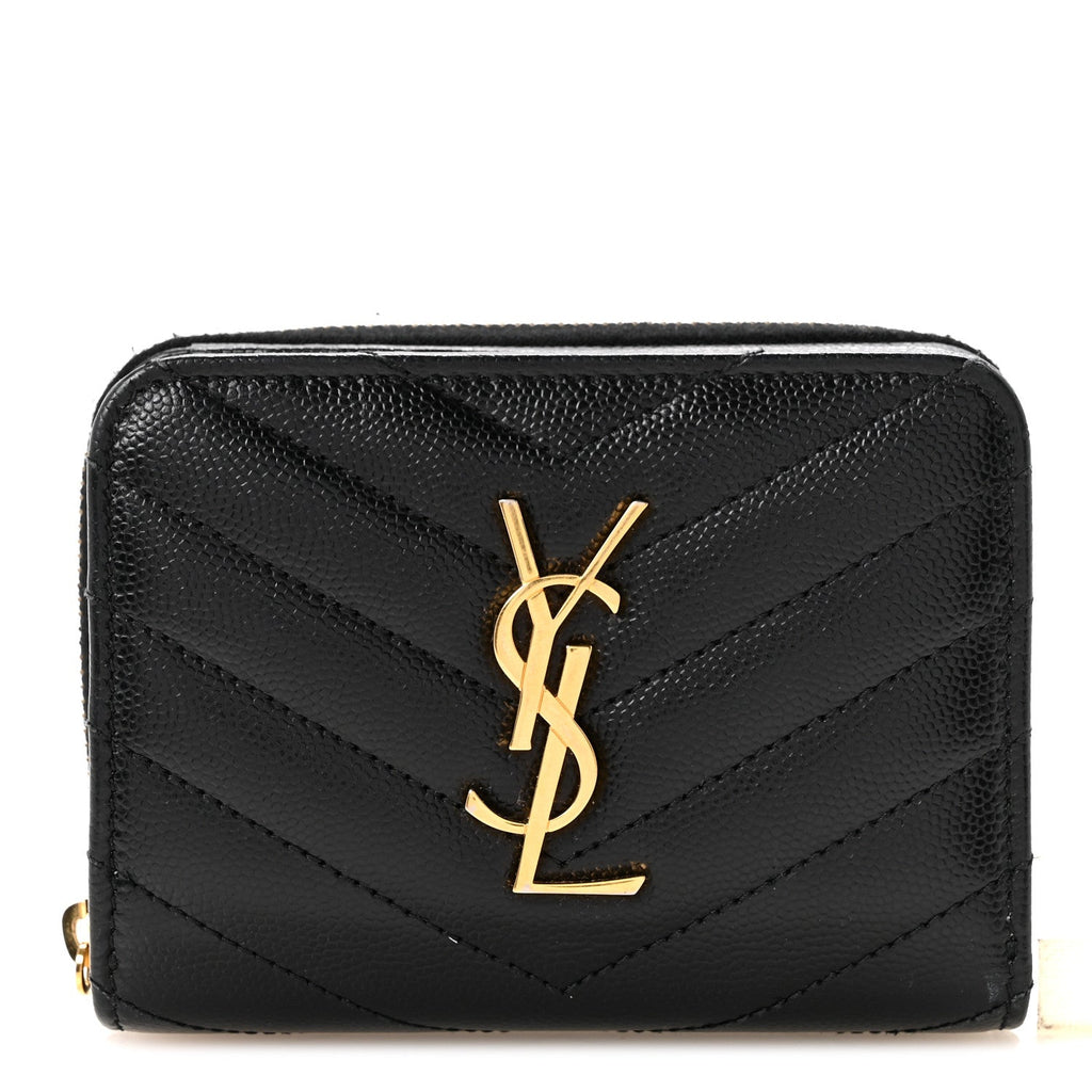 Grain De Poudre Matelasse Chevron Monogram Compact Zip Around Wallet Black