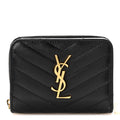 Grain De Poudre Matelasse Chevron Monogram Compact Zip Around Wallet Black