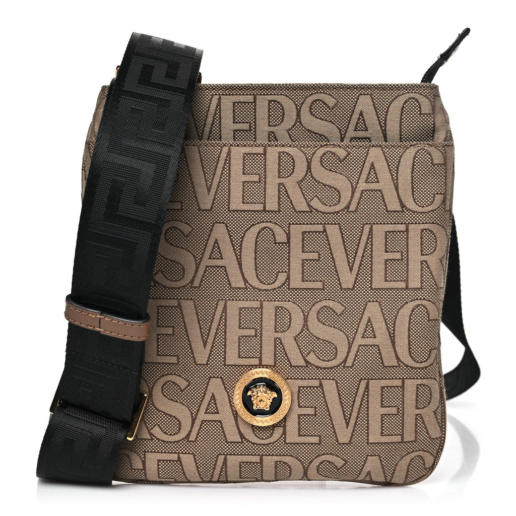 Canvas Allover Logo Medusa Crossbody Bag Beige Brown