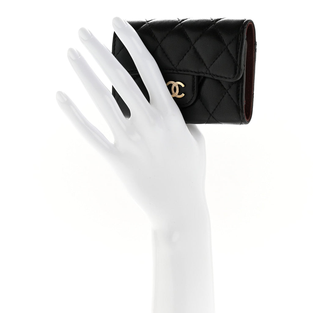 Lambskin Quilted Classic 4 Key Holder Wallet Black