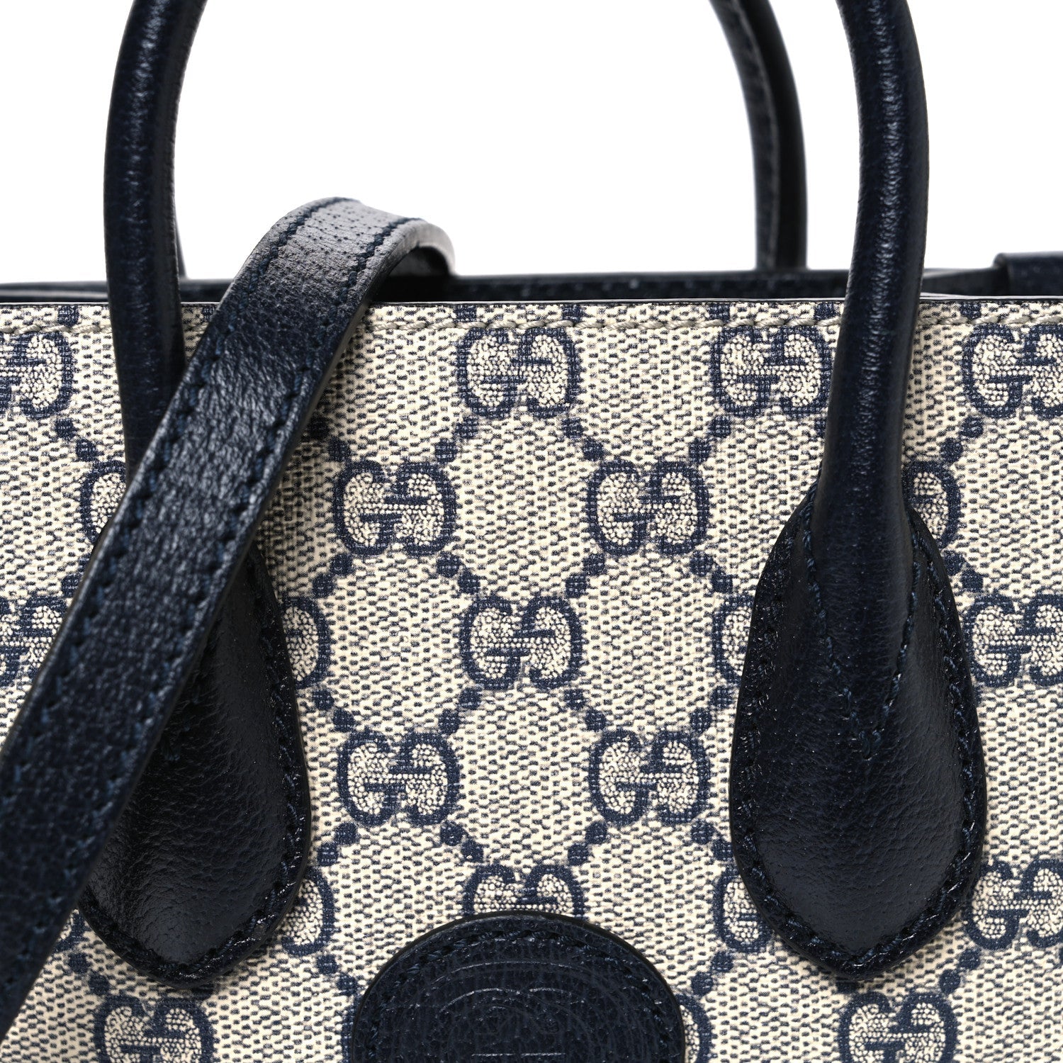 GG Supreme Monogram Textured Dollar Calfskin Mini Retro Interlocking G Tote Bag Beige Blue