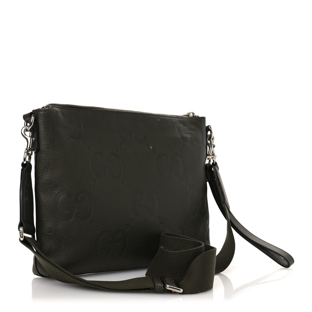 Piuma Calfskin Jumbo GG Embossed Medium Wristlet Messenger Bag Green