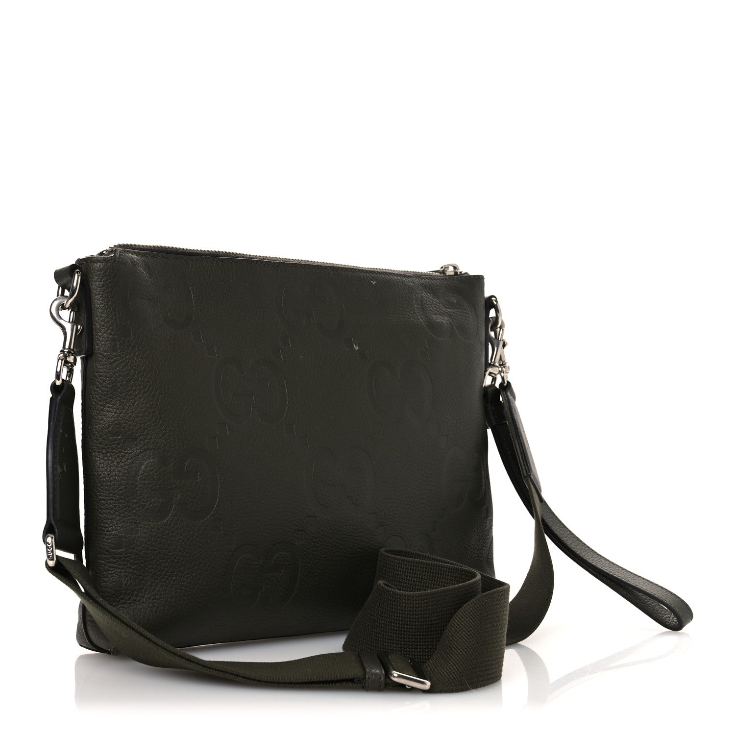 Piuma Calfskin Jumbo GG Embossed Medium Wristlet Messenger Bag Green