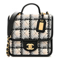 Tweed Calfskin School Memory Mini Top Handle Flap Ecru Grey Beige Black