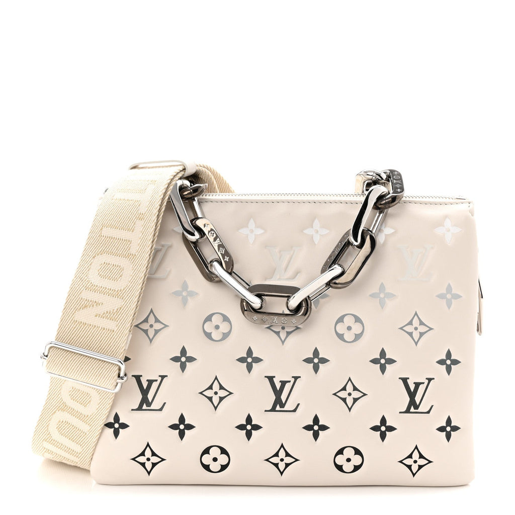 Lambskin Embossed Monogram Coussin PM Cream Grey