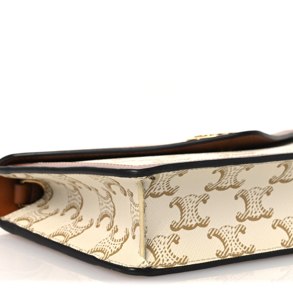 Triomphe Canvas Calfskin Maillon Wallet on Chain White