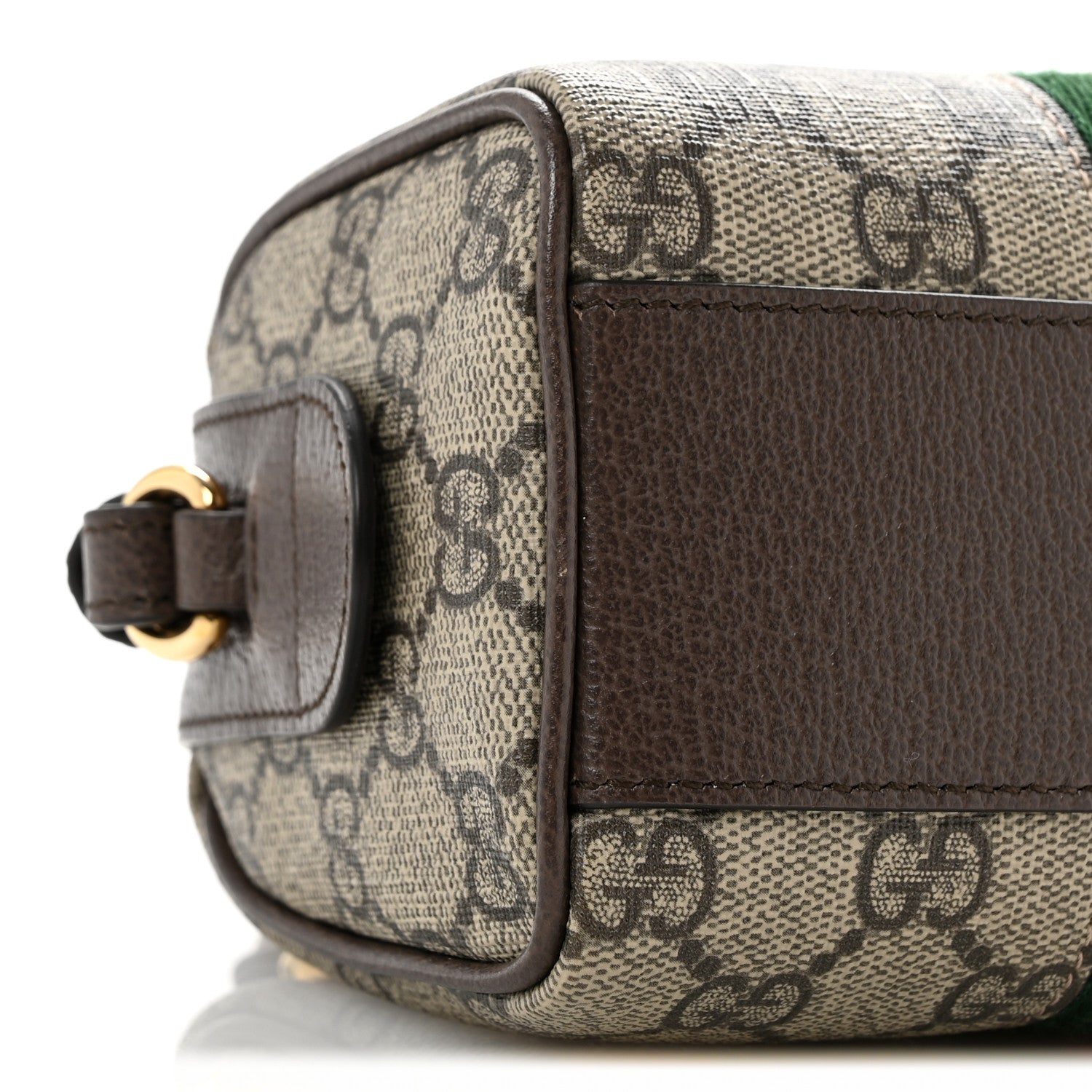 GG Supreme Monogram Textured Dollar Calfskin Web Super Mini Ophidia Top Handle Bowler Bag  Beige Ebony New Acero