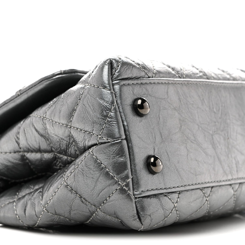 Metallic Aged Calfskin Quilted Mini Coco Handle Flap Charcoal