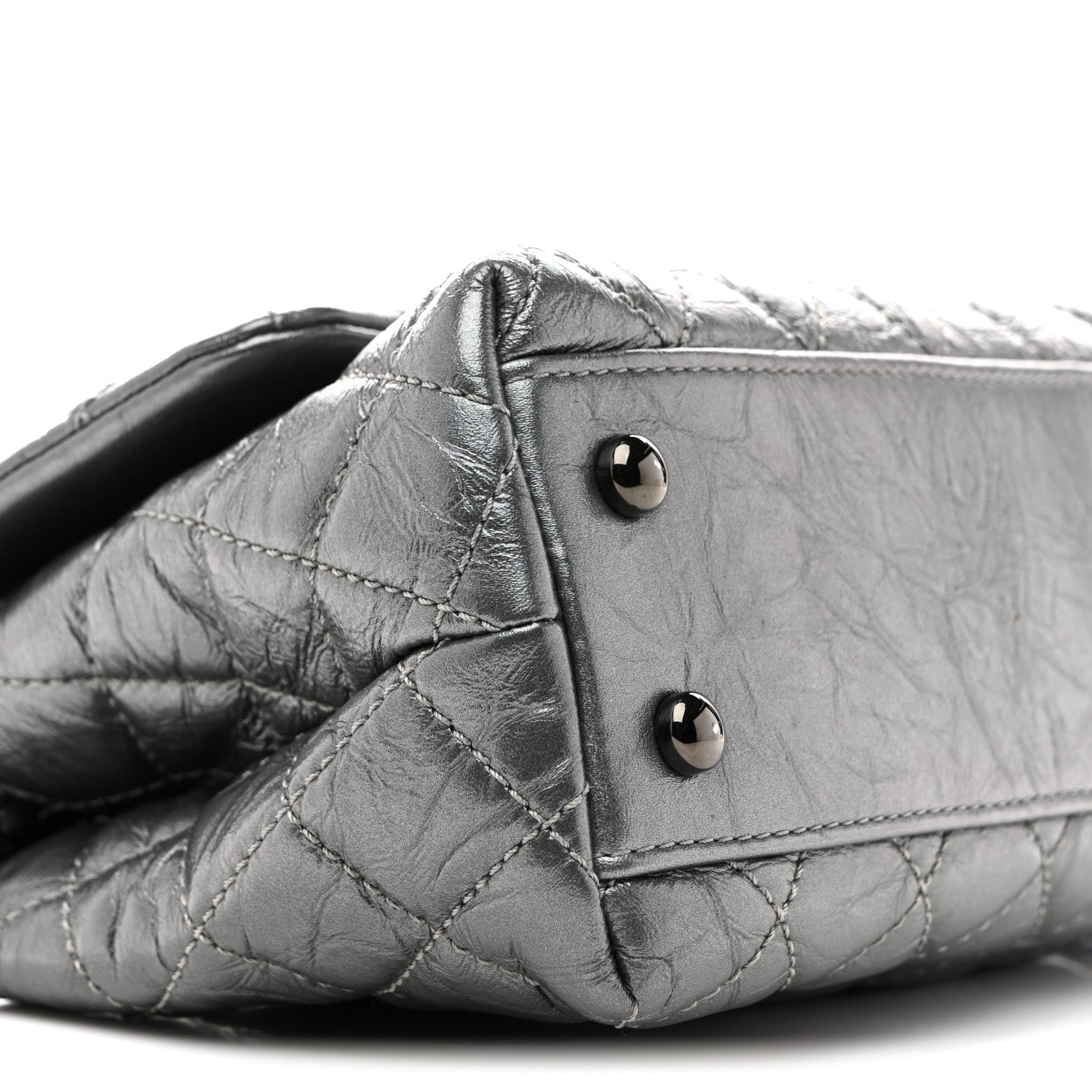 Metallic Aged Calfskin Quilted Mini Coco Handle Flap Charcoal