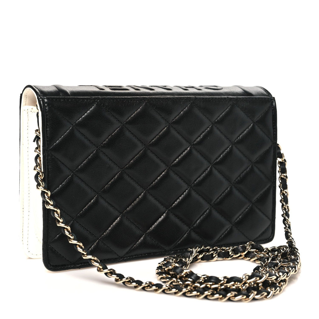 Lambskin Quilted Book Wallet On Chain WOC Black