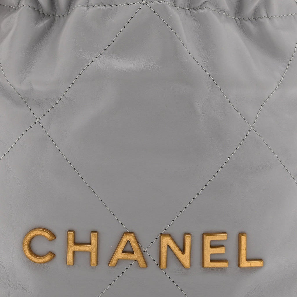 Shiny Calfskin Quilted Mini Chanel 22 Grey