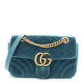 Velvet Matelasse Mini GG Marmont Shoulder Bag Pavone Cyan