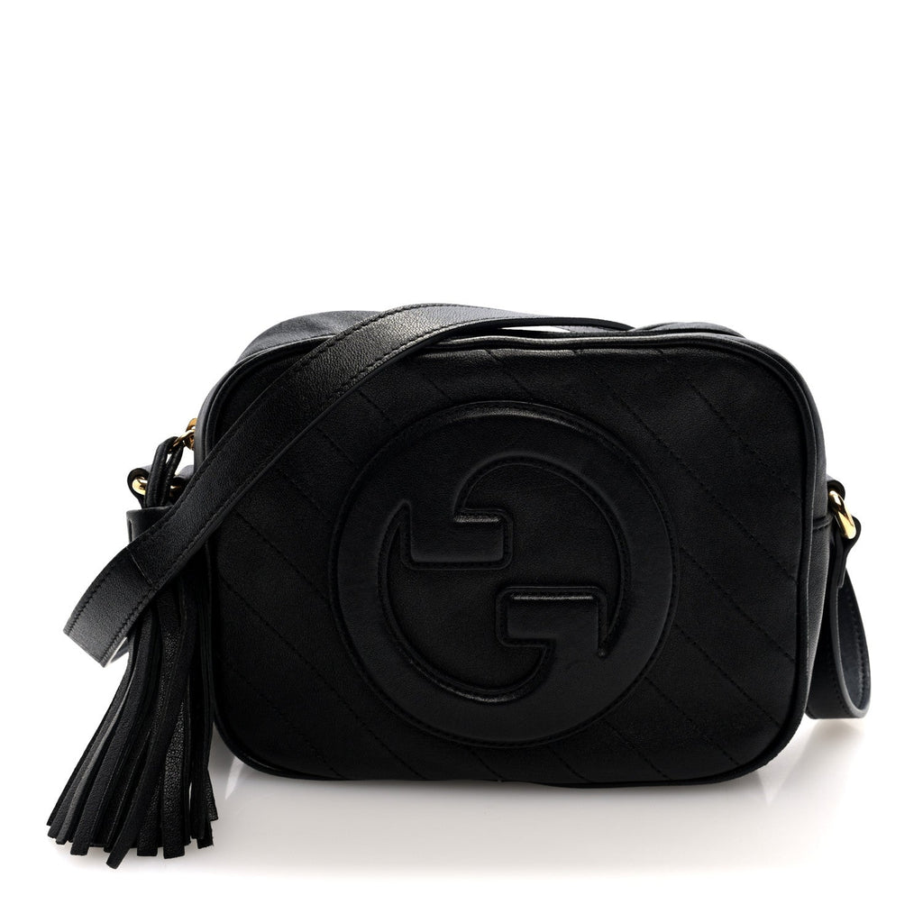 Sakai Be Green Calfskin Diagonal Stitched Small Blondie Shoulder Bag Black