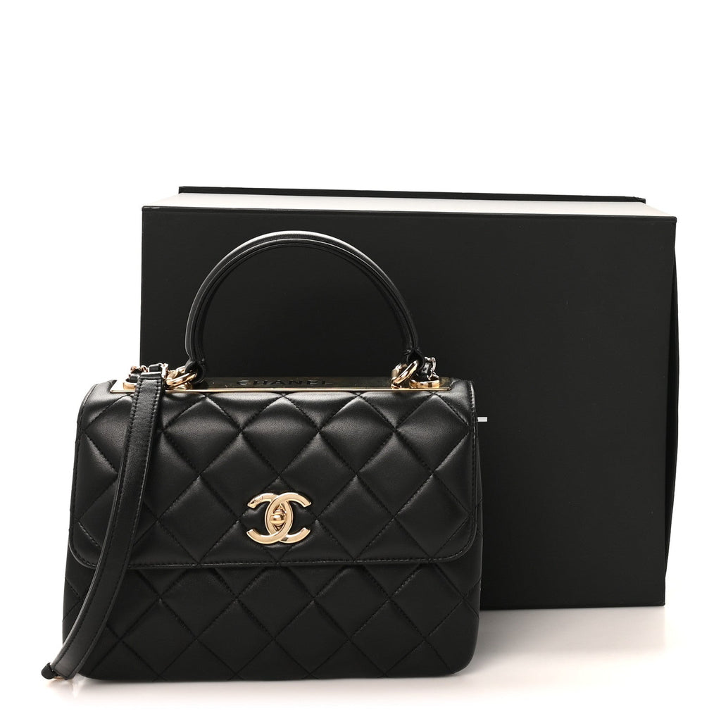 Lambskin Quilted Small Trendy CC Dual Handle Flap Bag Black