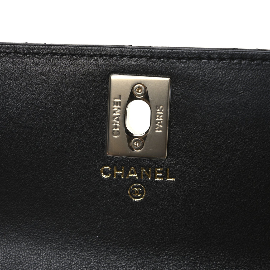 Lambskin Quilted Trendy CC Dual Handle Clutch With Chain Black