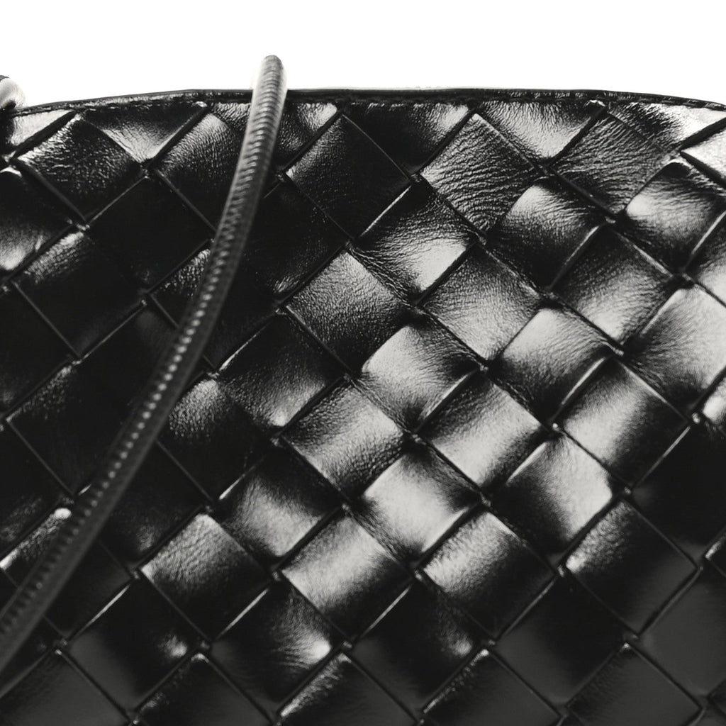 Polished Nappa Intrecciato Metallic Knot Mini Loop Camera Bag Black