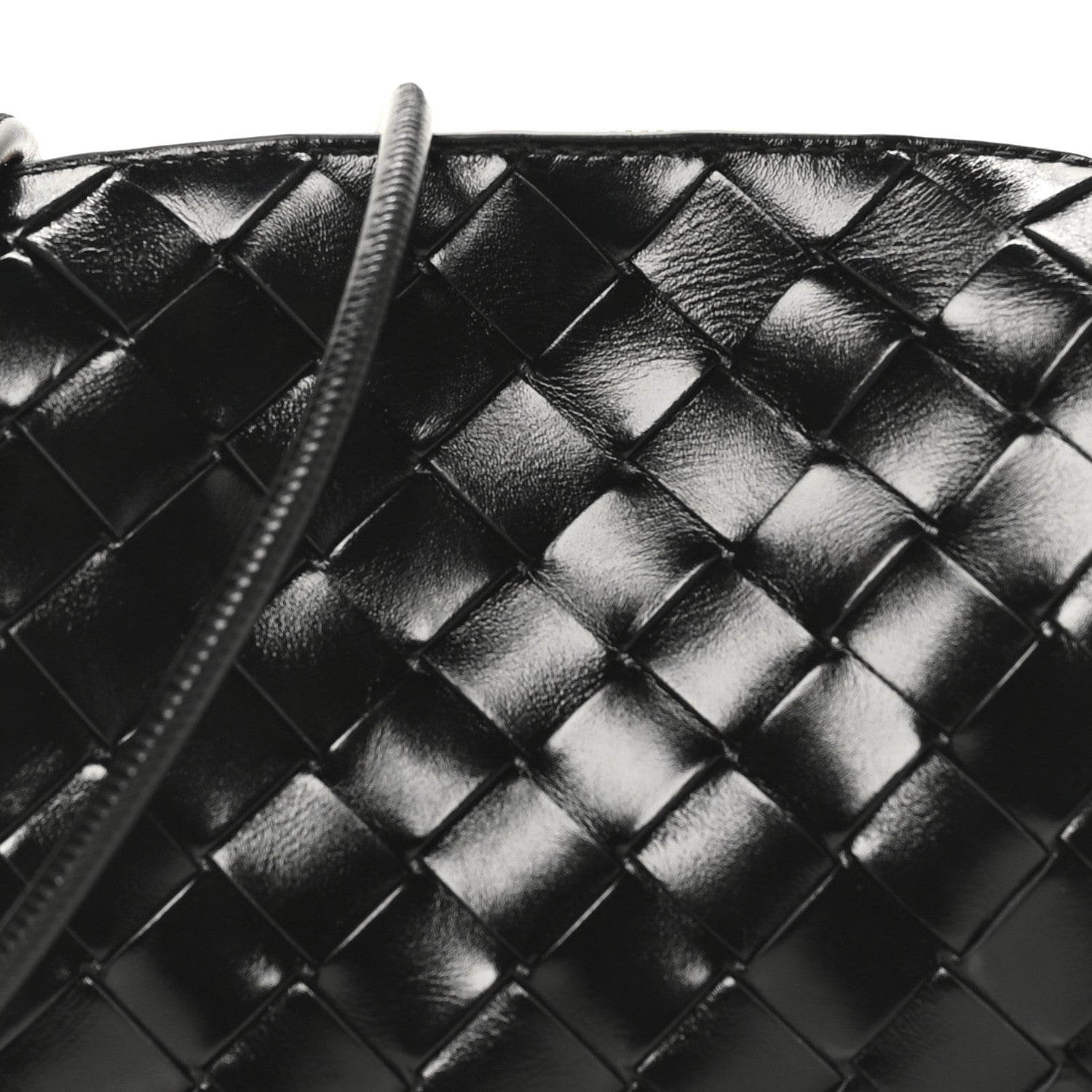 Polished Nappa Intrecciato Metallic Knot Mini Loop Camera Bag Black