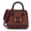 Monogram Textured Dollar Calfskin Mini Horsebit 1955 Top Handle Bag Sahara Rubino Chardonnay