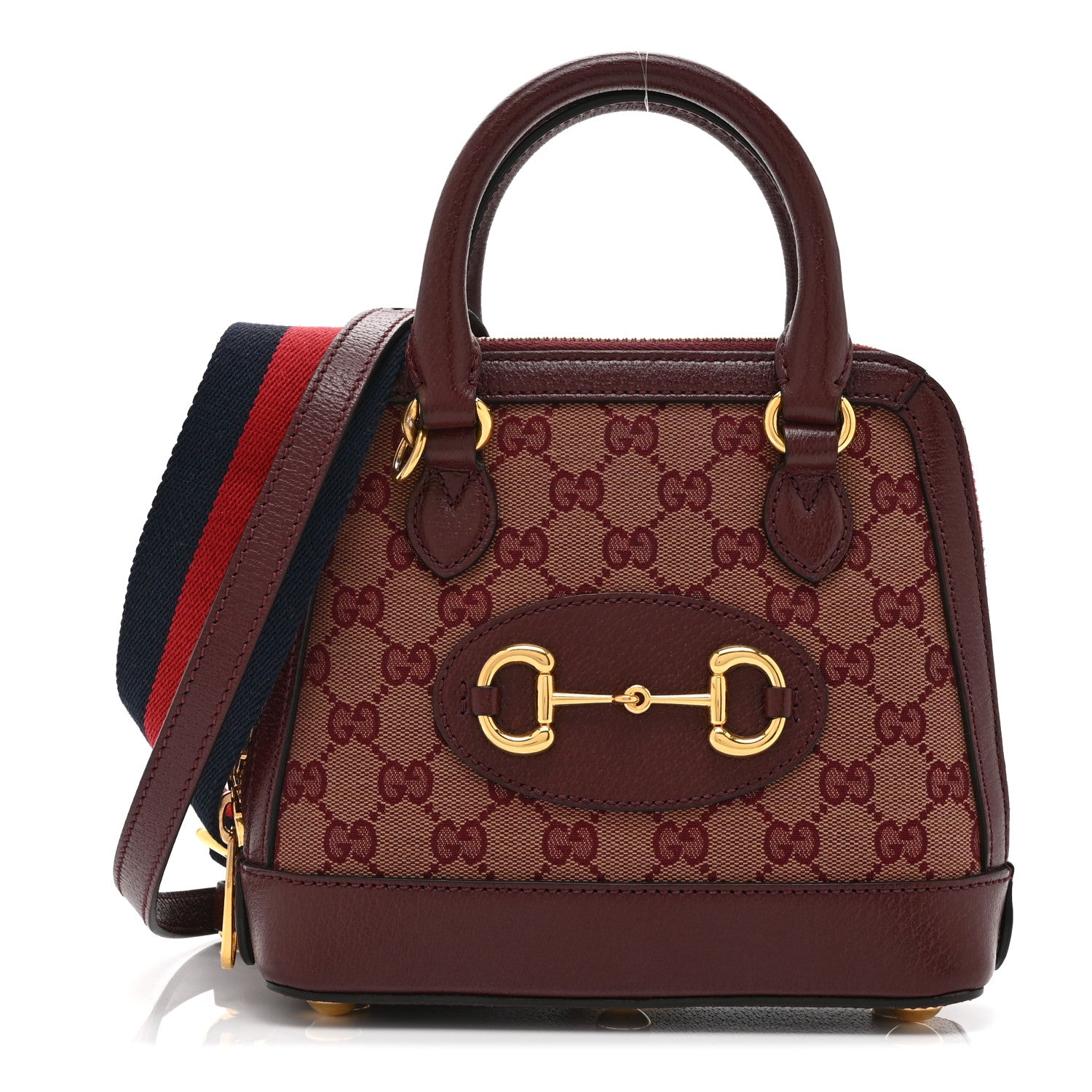 Monogram Textured Dollar Calfskin Mini Horsebit 1955 Top Handle Bag Sahara Rubino Chardonnay