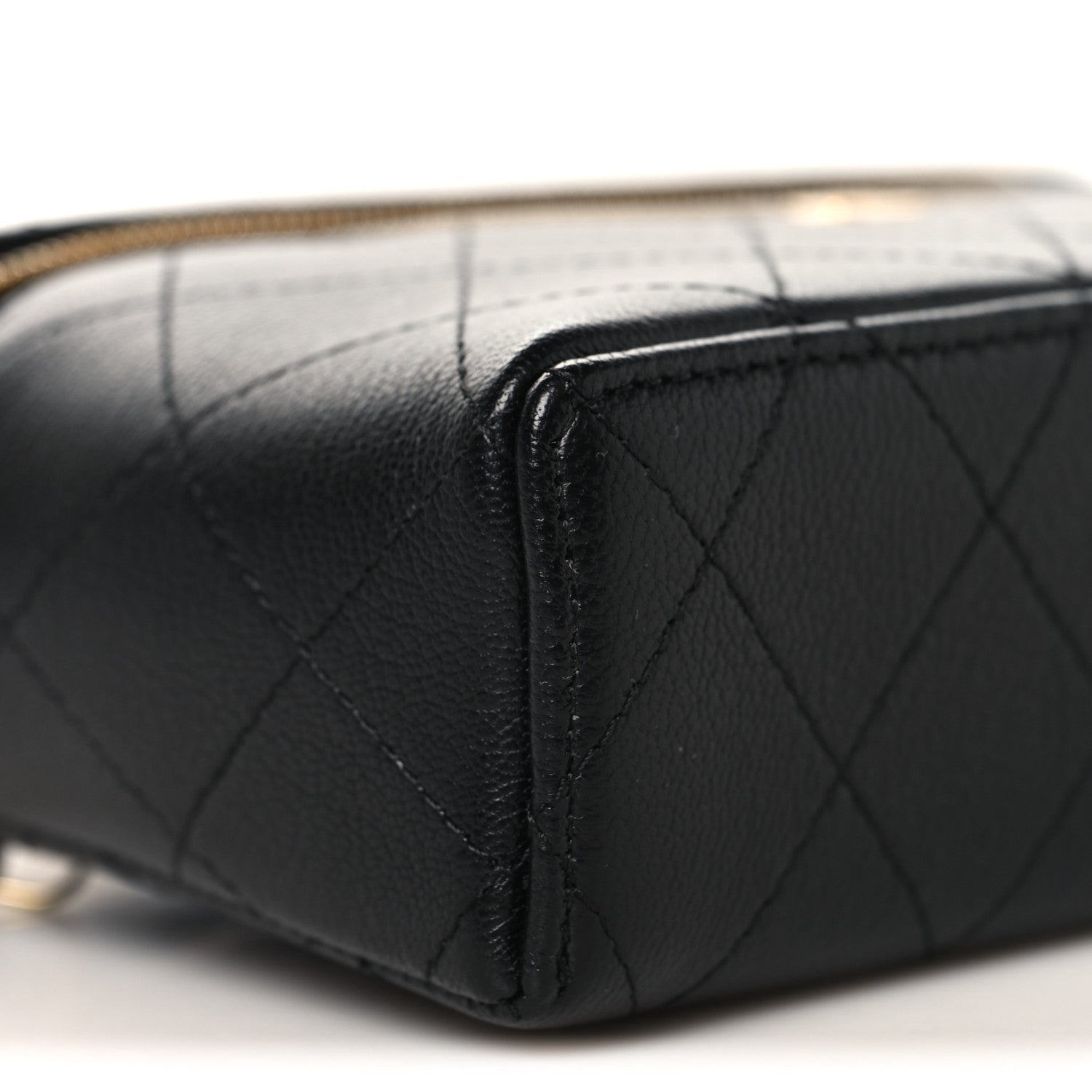 Goatskin Stitched Top Handle Slim Vanity With Chain Black