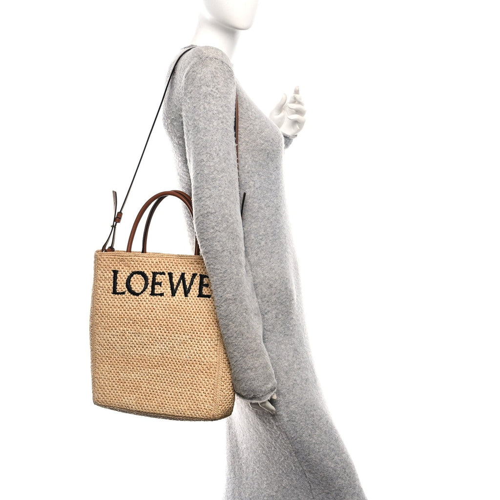 Raffia Calfskin Standard A4 Tote Bag Natural Black